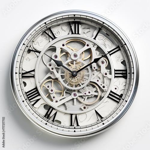 Clock face made of metal, 3D rendering, White background, Ai Generated
