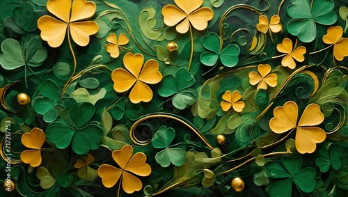 Background full of shamrocks and clovers is an abstract depiction of St Patrick's Day. photo