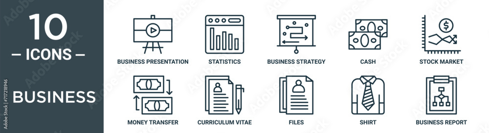 Business Outline Icon Set Includes Thin Line Business Presentation Business Outline Icon Set Includes Thin Line Business Presentation