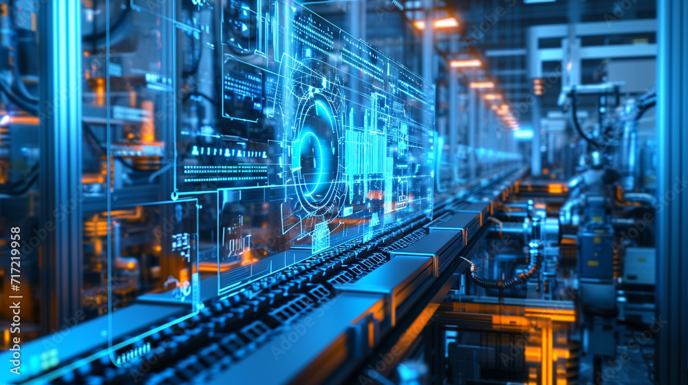 A 3D chart showing real-time factory automation systems in action, factory, dynamic and dramatic compositions, with copy space A 3D chart showing real-time factory automation systems in action, factory, dynamic and dramatic compositions, with copy space