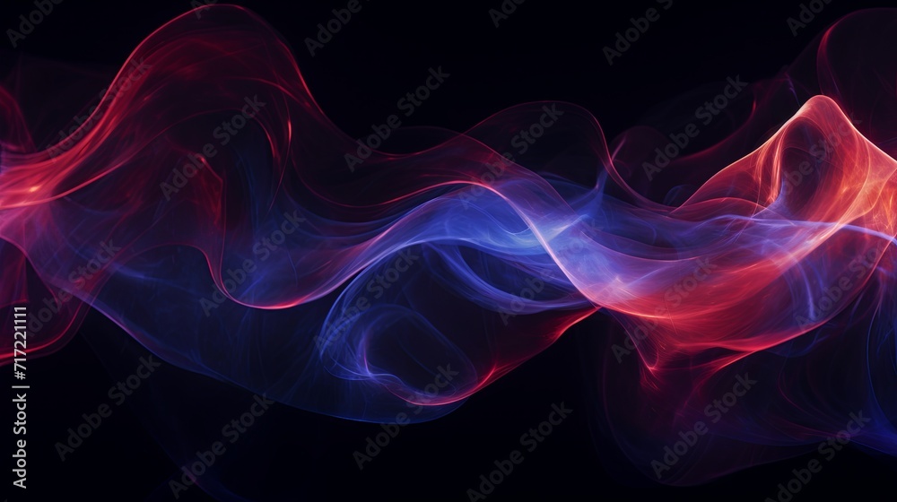 Glowing indigo and red light trails dancing together