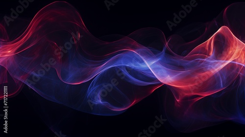 Glowing indigo and red light trails dancing together