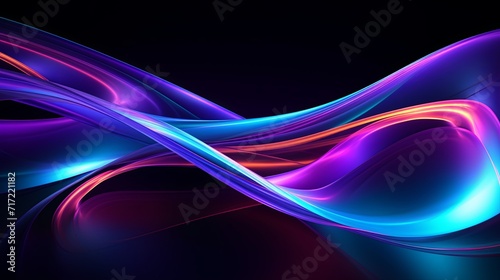 Glowing turquoise and purple light trails twisting