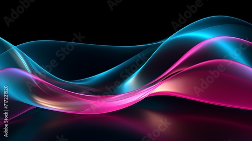 Luminous teal and pink light ribbons shining together on a black background