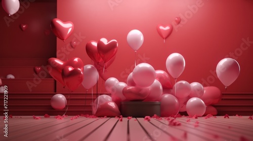 colorful valentine concept wallpaper with balloons and gift - created with AI