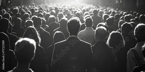 A black and white photo capturing a large crowd of people. This versatile image can be used to depict various concepts and scenarios