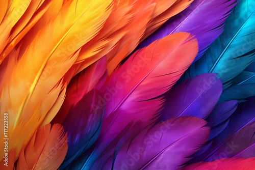 Rainbow Colorful fluffy Macaw Feathers Background, Feathers background, Colorful Feathers Wallpaper, Macaw bird feathers pattern, AI Generative