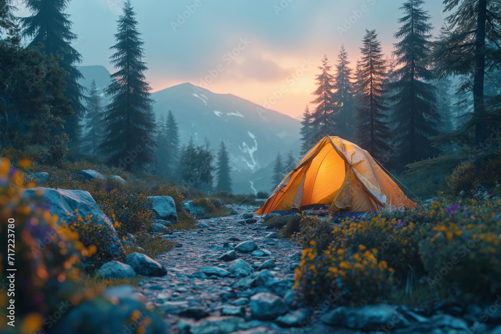 Camping in the Mountains created with Generative AI Technology, ai, generative
