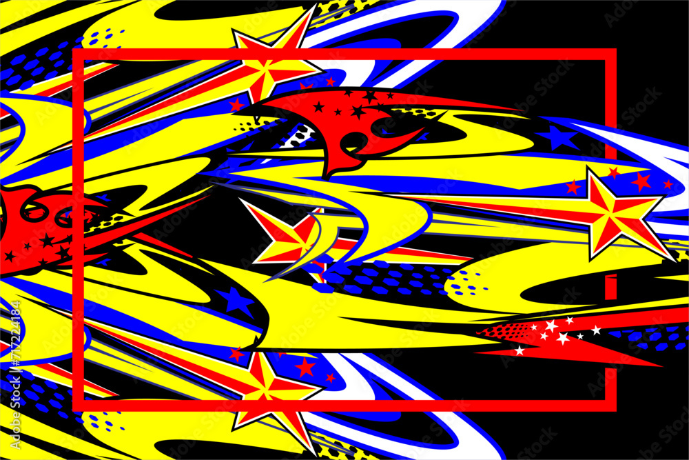 vector abstract racing background design with a unique striped pattern and a combination of bright colors and star effects