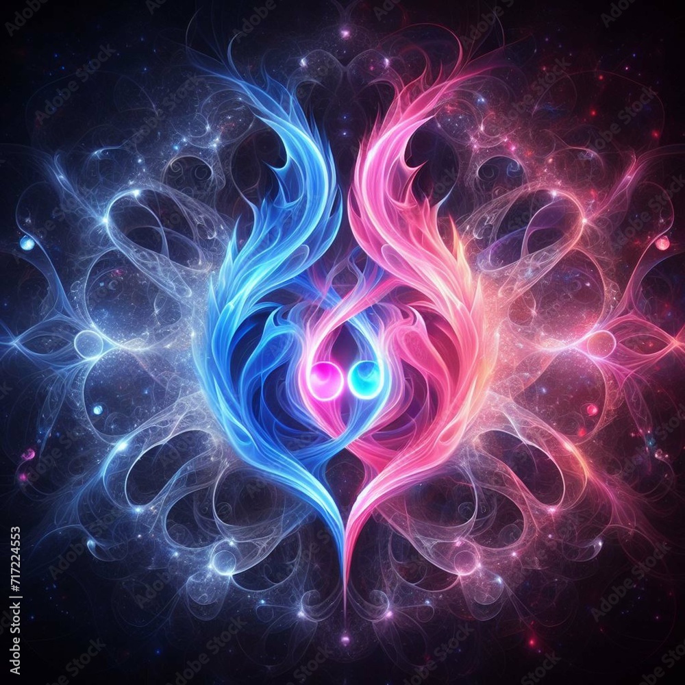 Twin flame couple. Soulmates. The concept of magical, esoteric, tantric, spiritual love. Connection between souls. Illustration for websites and much more. Created using generative ai tools.