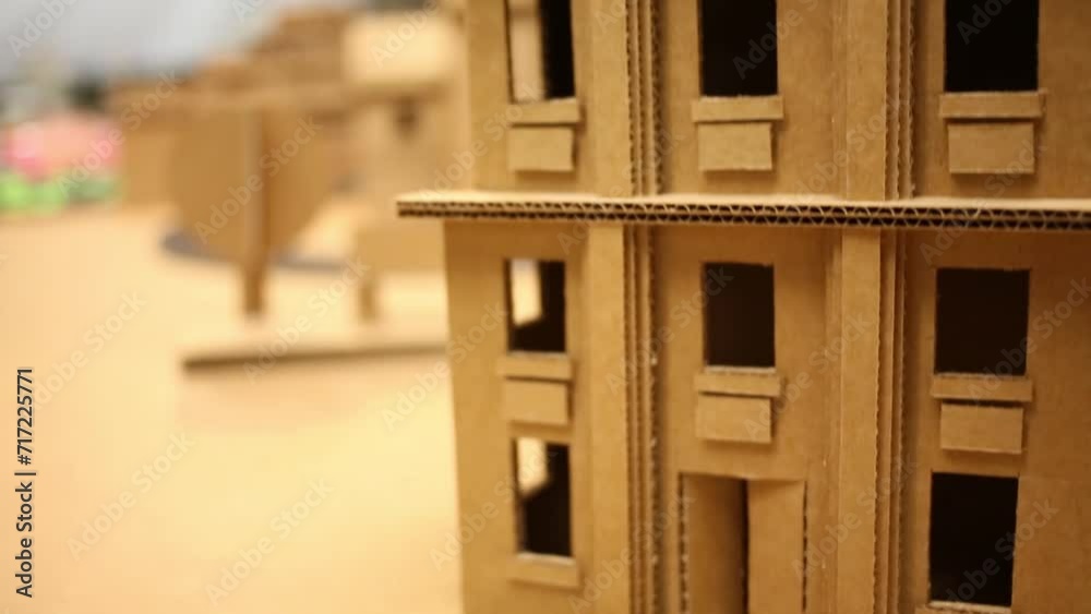 Close up view of cardboard house miniature on table Close up view of cardboard house miniature on table