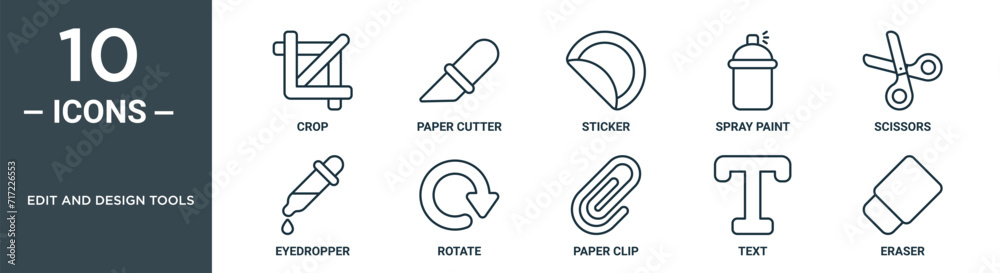 edit and design tools outline icon set includes thin line crop, paper ...