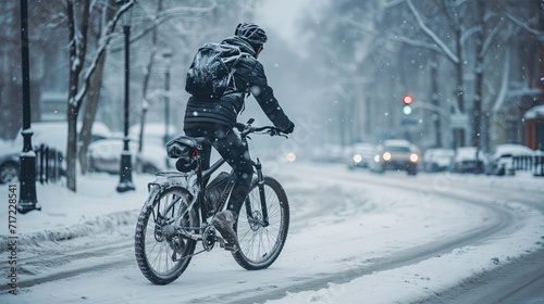 cycling in the city in winter with snow  © sam richter