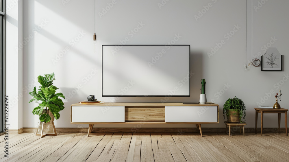 Blank TV Screen Mockup on Minimalistic Wall Blank TV Screen Mockup on Minimalistic Wall