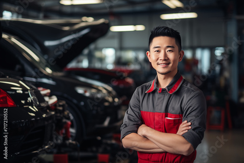 Friendly Asian Auto Mechanic at Auto Shop © Tigarto