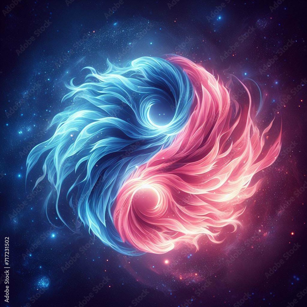 Obraz premium Twin flame couple. Soulmates. The concept of magical, esoteric, tantric, spiritual love. Connection between souls. Illustration for websites and much more. Created using generative ai tools.