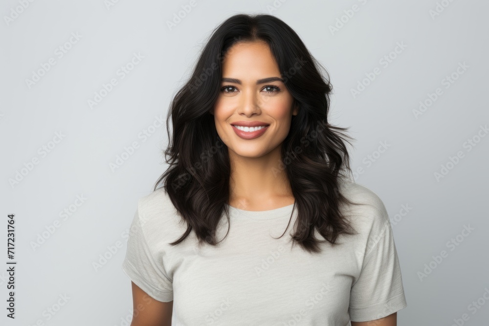 Portrait of happy smiling young asian woman, over grey background Portrait of happy smiling young asian woman, over grey background