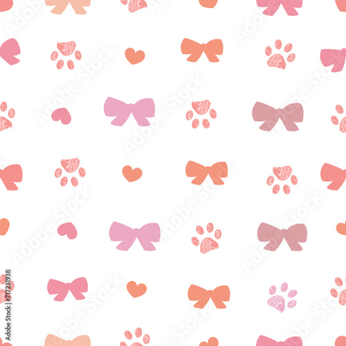 Bow ties and hearts paw prints. Valentine's day pattern
