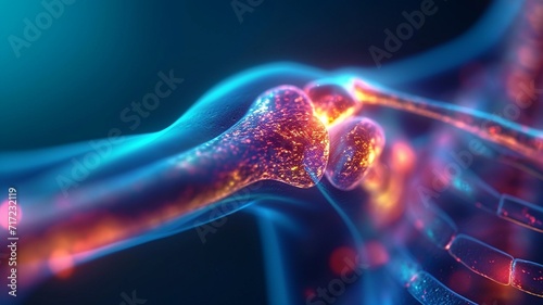 Shoulder joint inflammation, on a blue background,generative ai