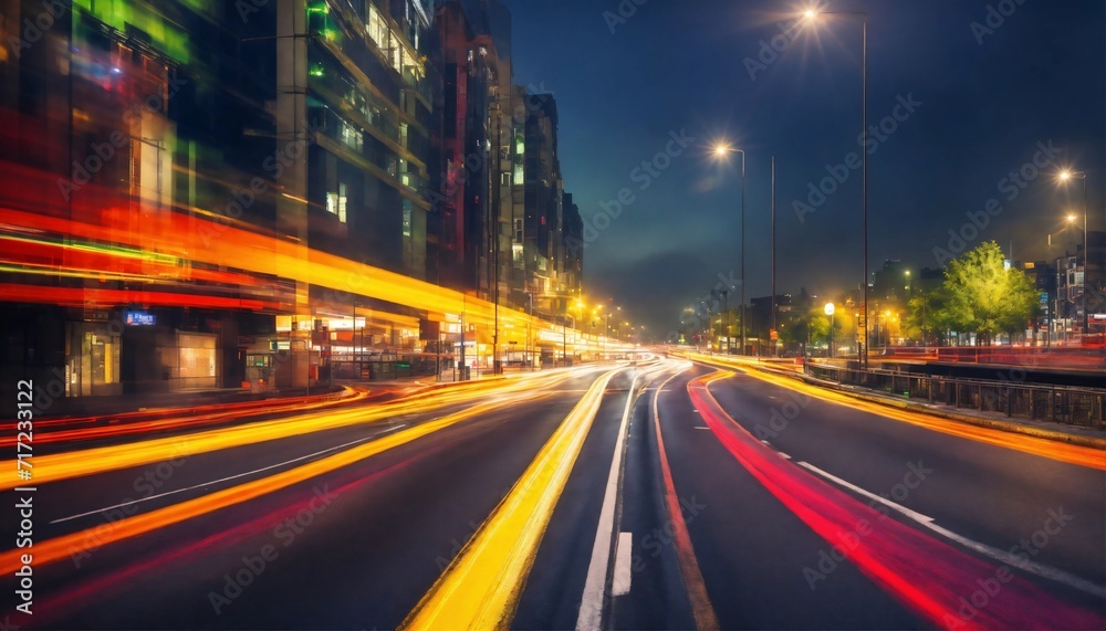 Blurred traffic light trails on road