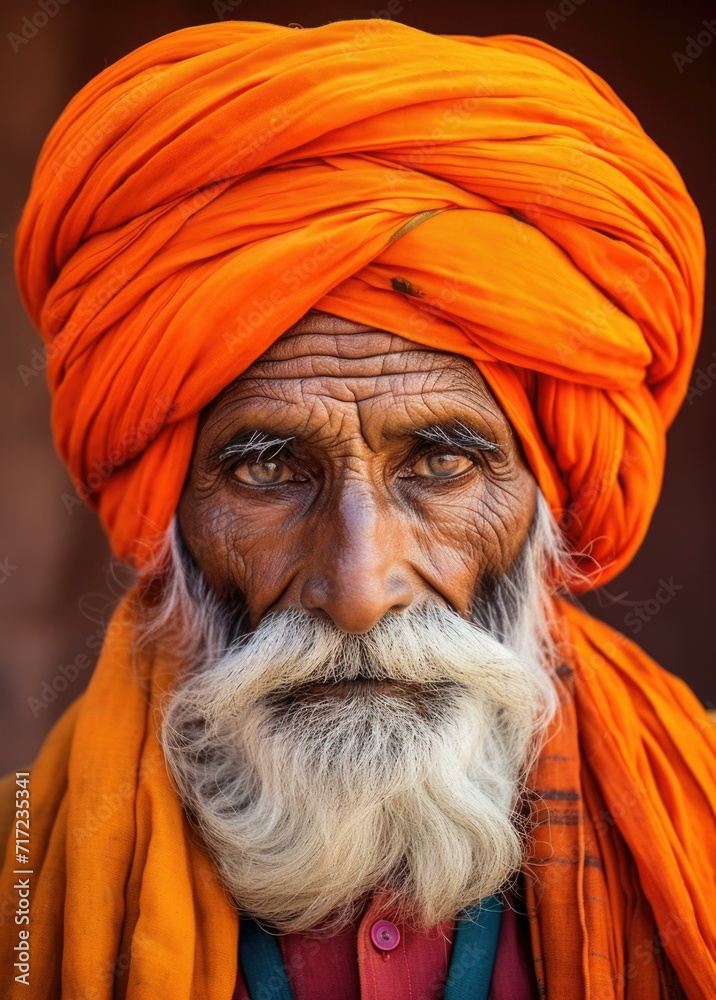 A wise and regal Indian elder with a turban and beard, his soulful eyes reflecting his rich cultural heritage and wisdom. Generative AI. A wise and regal Indian elder with a turban and beard, his soulful eyes reflecting his rich cultural heritage and wisdom. Generative AI.