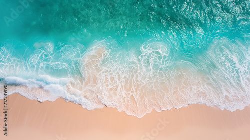 Beautiful sandy beach with blue waves © Aku Creative