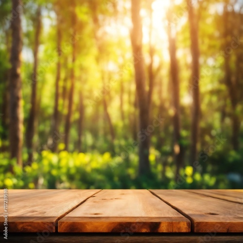 Wooden board with unfocused nature background