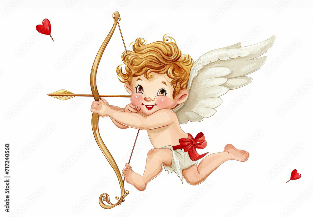 Cute Cupid with bow and arrow on a white background. Cute Cupid with bow and arrow on a white background.
