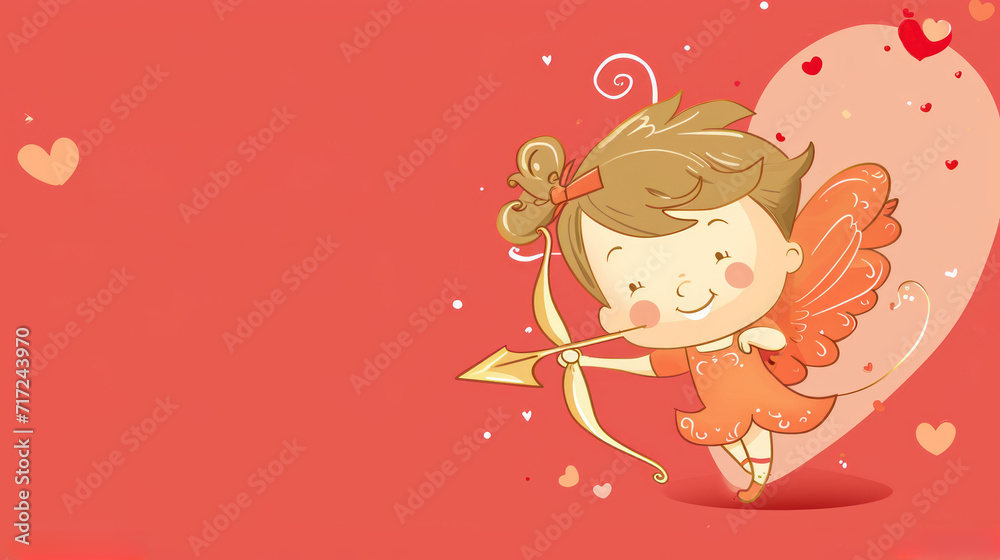 A charming banner of a smiling Cupid poised with a golden bow A charming banner of a smiling Cupid poised with a golden bow