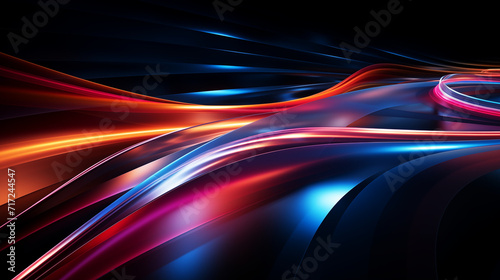 Abstract background of neon lines flowing motion with fluorescent lines glowing in the dark panoramic wallpaper Digital data transfer energy concept 