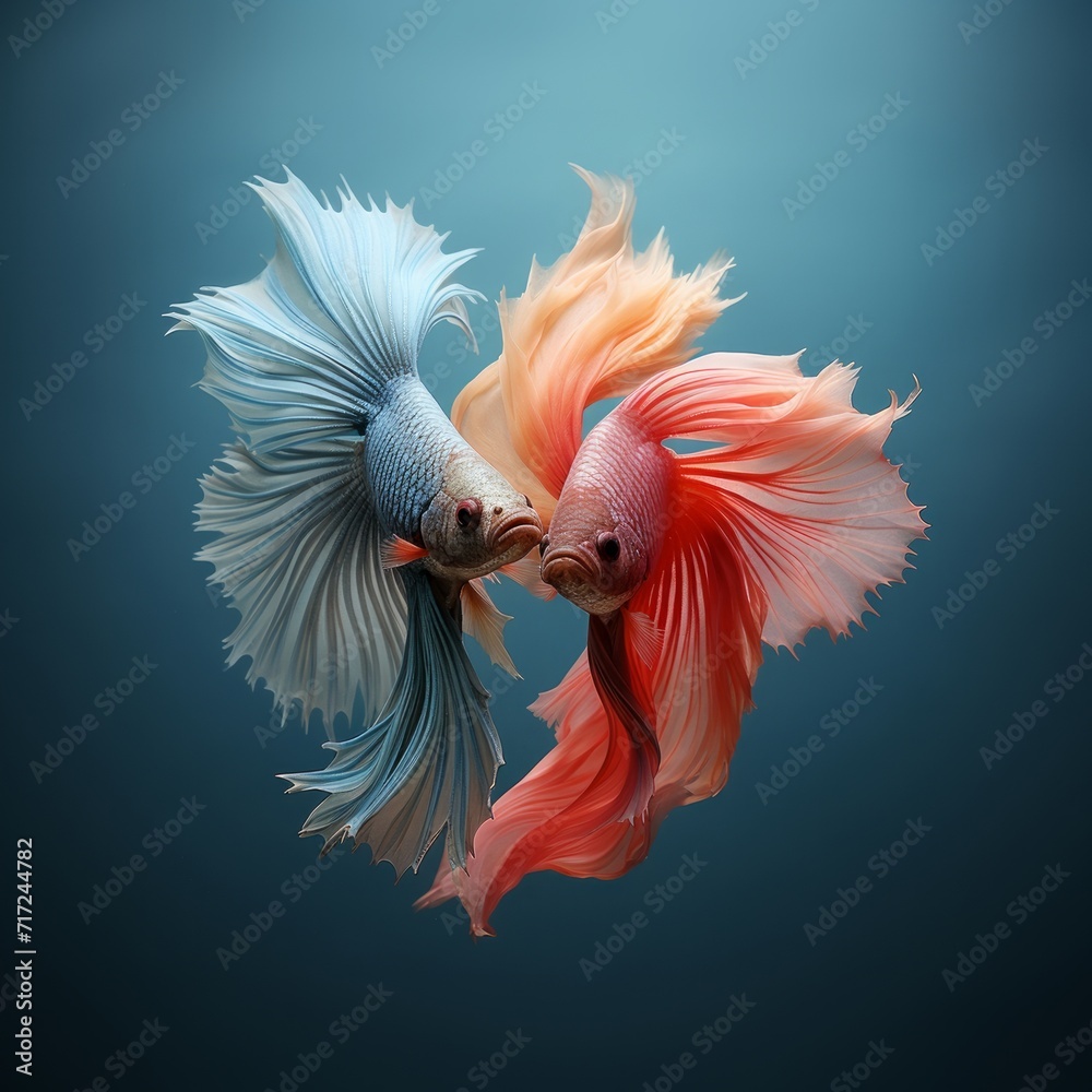 Obraz premium Beautiful Betta fishes loving and hugging each other in the shape of a heart. Love creative concept.