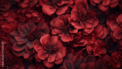 A Vibrant meroon-Colored Floral Background Blooms in Exquisite Details - Generative AI photo
