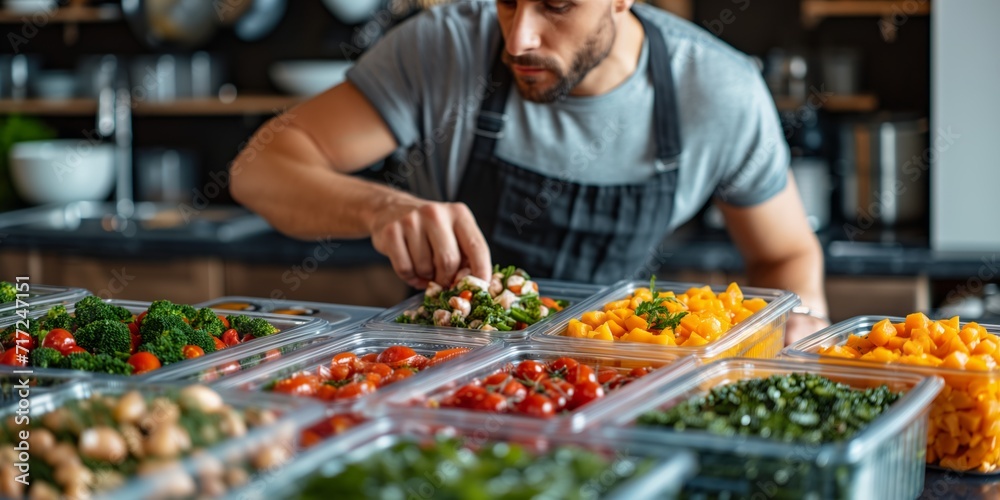 Obraz premium Man Preparing Salad in Kitchen