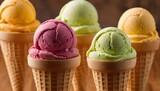 Close up ice cream in waffle cones