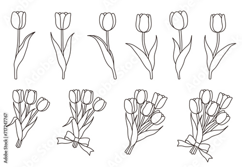 シンプルなチューリップの花のベクターイラストセット