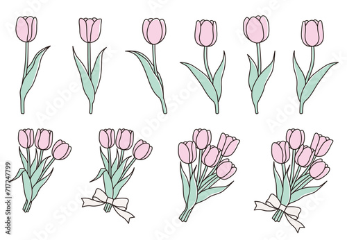シンプルなチューリップの花のベクターイラストセット