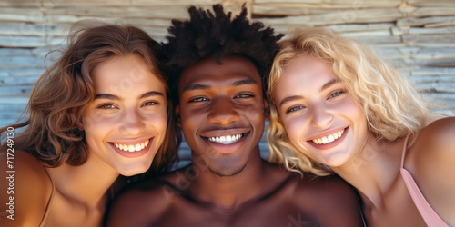 Smiling Group Poses for Camera in Joyful Moment