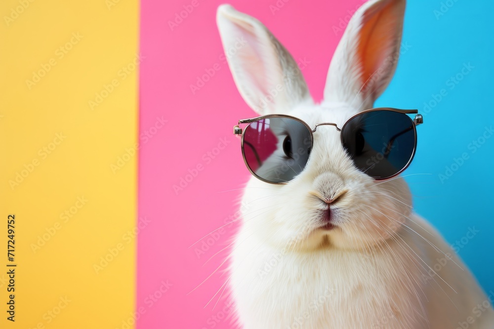 Pop Osterhase mit Sonnenbrille. Cooler Hase als Hintergrund oder Grußkarte für Ostern. Pop Osterhase mit Sonnenbrille. Cooler Hase als Hintergrund oder Grußkarte für Ostern.