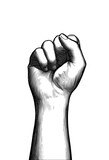Black engraving human fist wrist hand up illustration on white BG