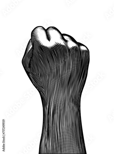 Black engraving back human fist wrist illustration on white BG