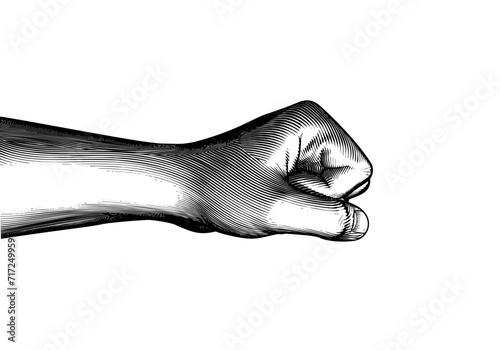 Black engraving side of human fist wrist illustration on white BG