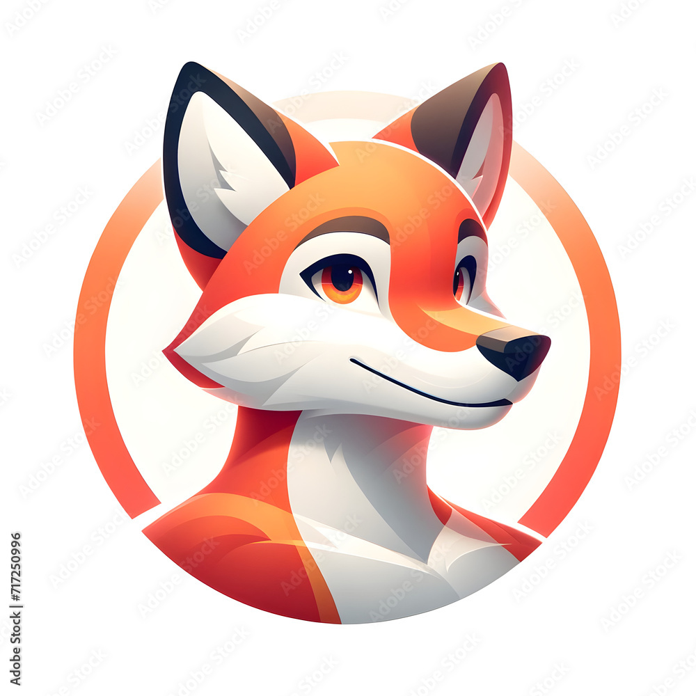 Obraz premium Modern Stylized Fox Illustration in Vibrant Orange - Friendly Animal Avatar Concept within Circular Frame, Expressive Eyes & Natural Design