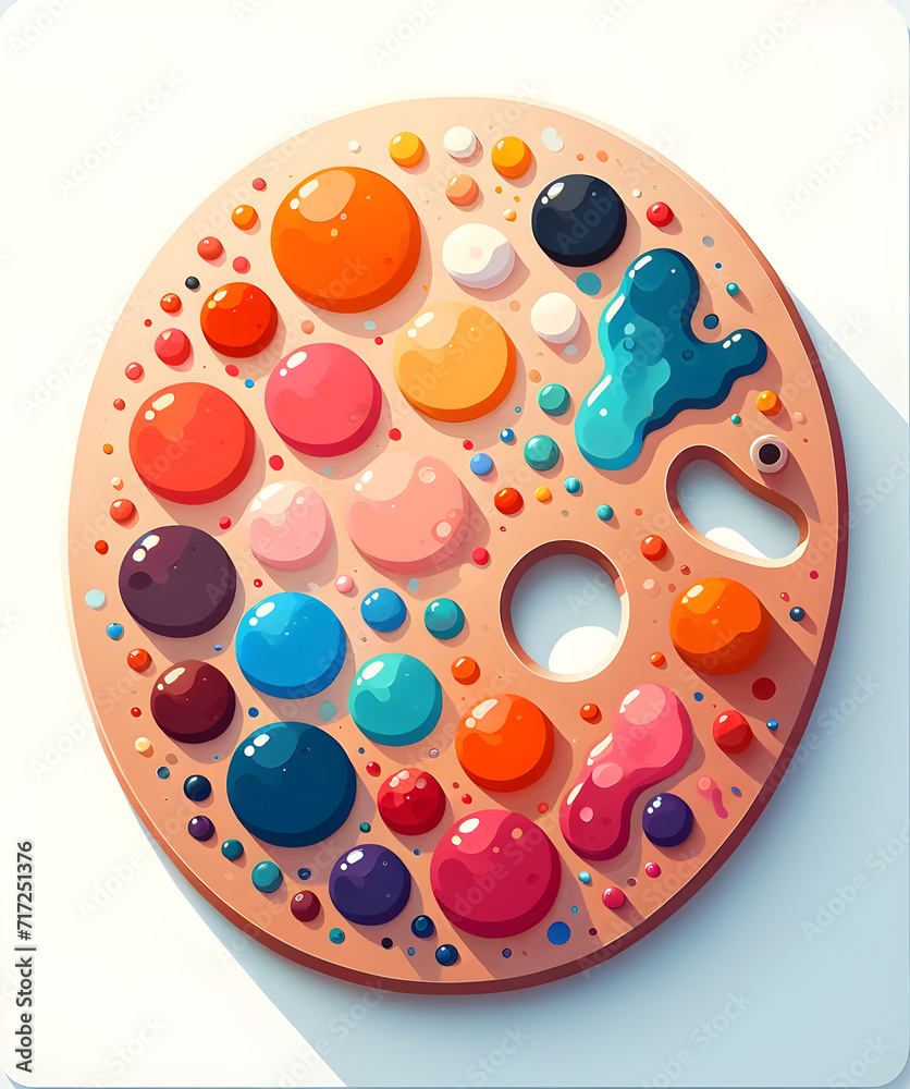 Vibrant Artist's Paint Palette with Glossy Colorful Paint Blobs - Creative Inspiration and Color Mixing Concepts - Perfect for Art and Design Themes Vibrant Artist's Paint Palette with Glossy Colorful Paint Blobs - Creative Inspiration and Color Mixing Concepts - Perfect for Art and Design Themes