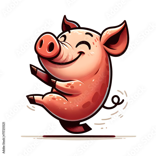 Whimsical Animated Pig Character Exuding Joy and Happiness - Dancing with Glee Illustration, Concept of Cheerfulness and Positivity in Cartoon Style