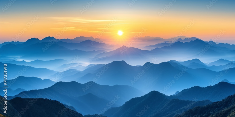 Sun Setting Over Beautiful Mountain Range