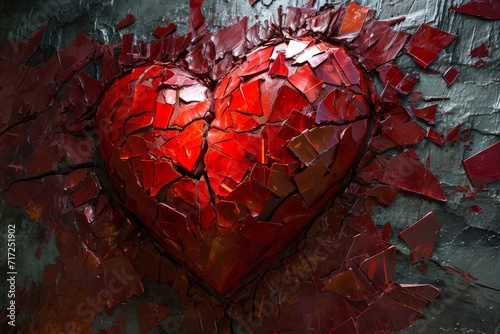 Gebrochenes Herz oder ein rotes Herz aus Stein. photo