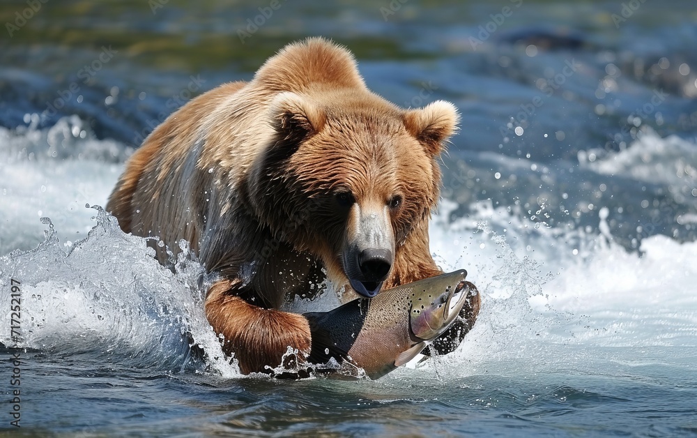 Fototapeta premium Bear catching a salmon,close up