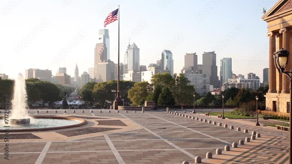 Building of the Museum of Art and skyscrapers in Philadelphia, USA