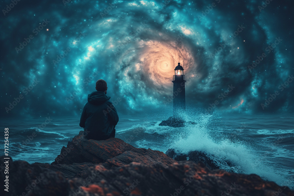 Obraz premium person in the clouds, galaxy