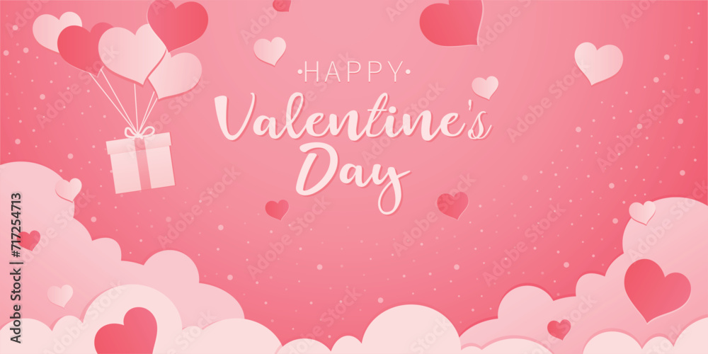 Lovely Happy Valentine's day Card & Cover February 14th Love Day Gift Cute Love Message Valentines Day Heart Shape Balloons Sky Background Banner Vector